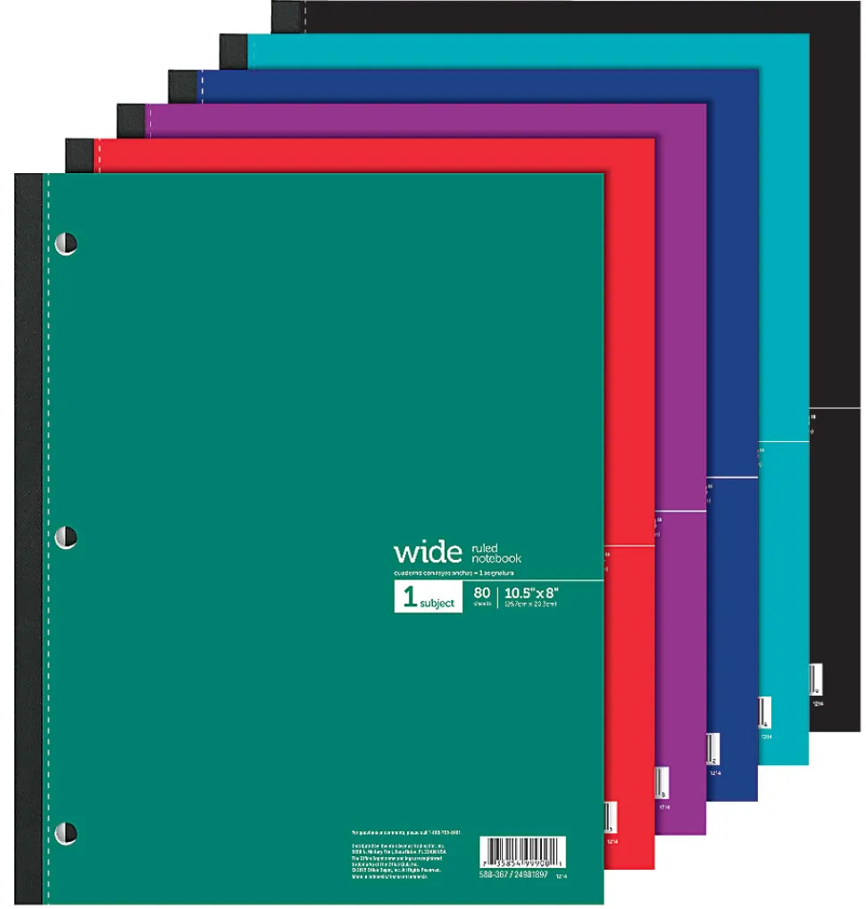 Office Depot® Brand Wireless Notebook, 8" x 10-1/2", Wide Ruled, 80 Sheets, Assorted Colors