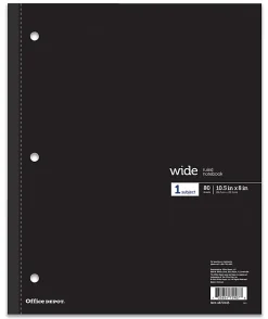 Office Depot® Brand Wireless Notebook, 8" x 10-1/2", Wide Ruled, 80 Sheets, Black