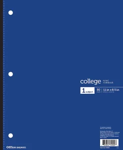 Office Depot® Brand Wireless Notebook, 8-1/2" x 11", 1 Subject, College Ruled, 80 Sheets, Blue