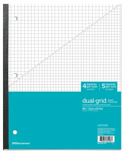 Office Depot® Brand Wireless Notebook, 8-1/2" x 11", 1 Subject, Dual-Sized Quadrille Ruled (4" x 4", 5" x 5"), 80 Sheets, Teal/White