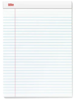 Office Depot® Brand Writing Pads, 8-1/2" x 11-3/4", Legal/Wide Ruled, 50 Sheets, White, Pack Of 12 Pads