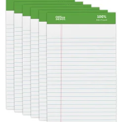 Office DepotĀ® Brand Writing Pads, 5" x 8", Narrow Ruled, 50 Sheets, 100% Recycled, White, Pack Of 6 Pads