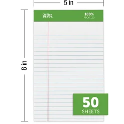 Office Depot® Brand Writing Pads, 5" x 8", Narrow Ruled, 50 Sheets, 100% Recycled, White, Pack Of 6 Pads