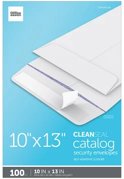 Office DepotĀ® Brand 10" x 13" Catalog Envelopes, Security, Clean Seal, White, Box Of 100