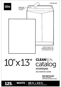 Office DepotĀ® Brand 10" x 13" Catalog Envelopes, Clean Seal, 30% Recycled, White, Box Of 125