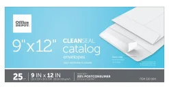 Office Depot® Brand 9" x 12" Catalog Envelopes, Clean Seal, White, Pack Of 25