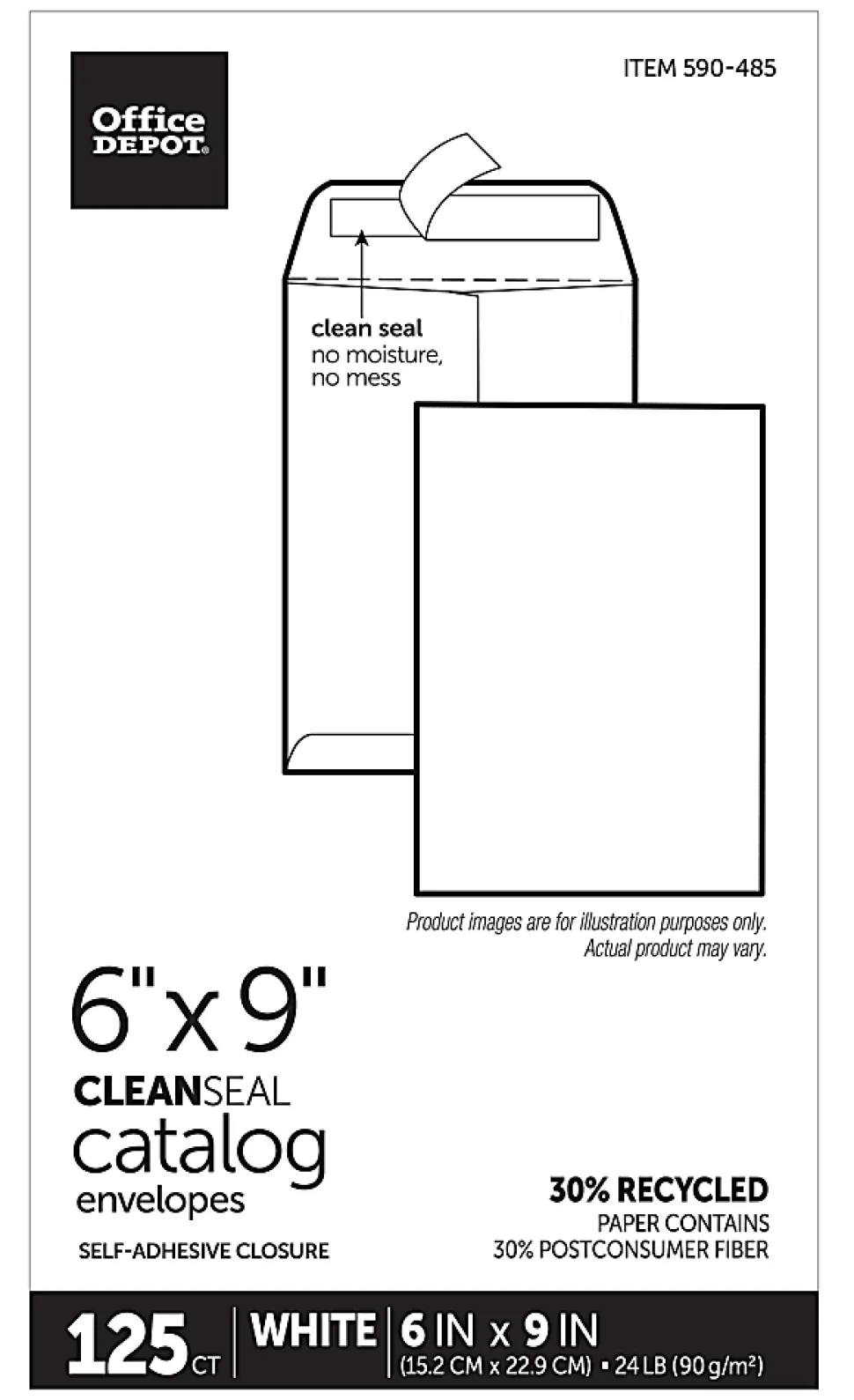 Office Depot® Brand 6" x 9" Catalog Envelopes, Clean Seal, 30% Recycled, White, Box Of 125