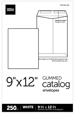 Office Depot® Brand  9" x 12" Catalog Envelopes, Gummed Seal, White, Box Of 250