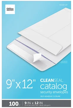 Office Depot® Brand  9" x 12" Catalog Envelopes, Security, Clean Seal, White, Box Of 100