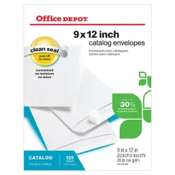 Office Depot® Brand  9" x 12" Catalog Envelopes, Clean Seal, 30% Recycled, White, Box Of 125