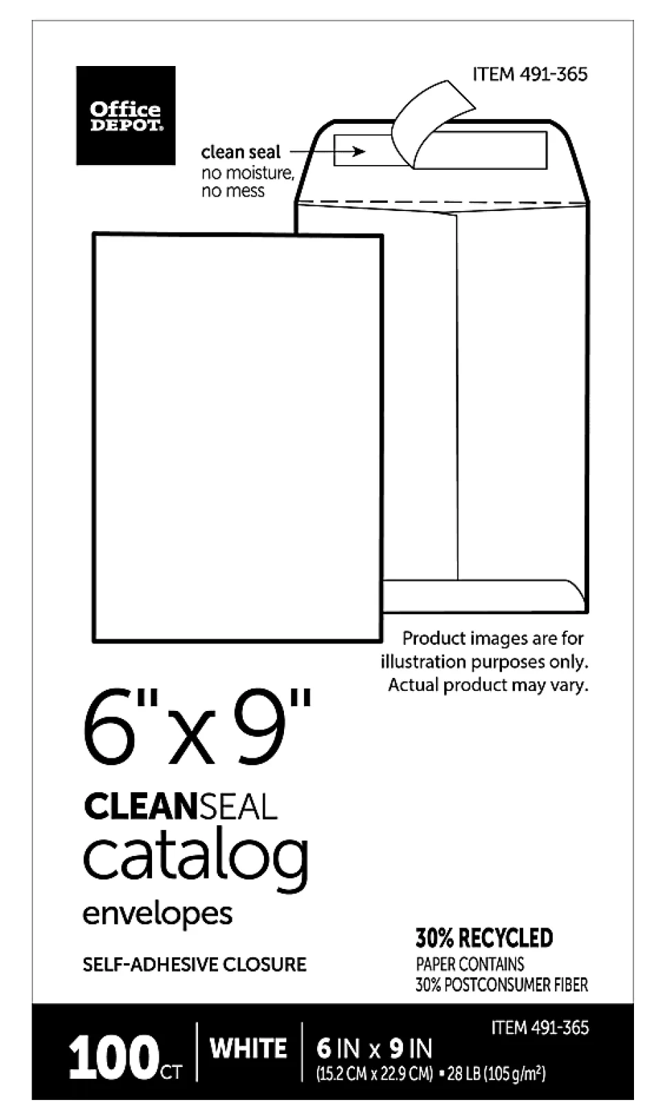 Office Depot® Brand 6" x 9" Catalog Envelopes, Clean Seal, 30% Recycled, White, Box Of 100