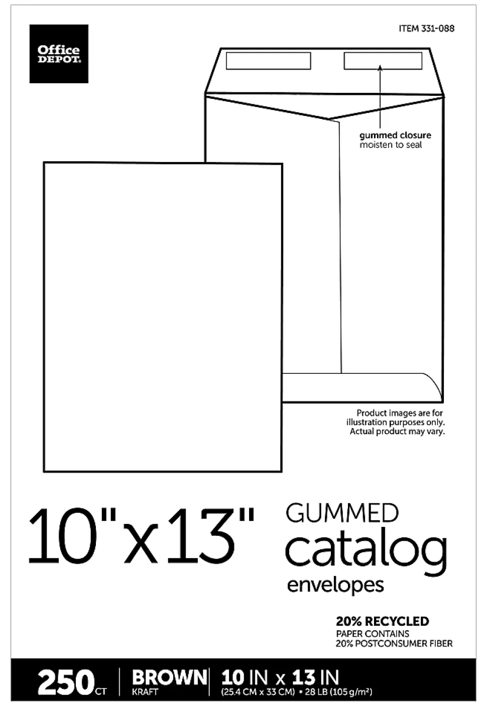 Office Depot® Brand 10" x 13" Manila Catalog Envelopes, Gummed Seal, Brown Kraft, Box Of 250