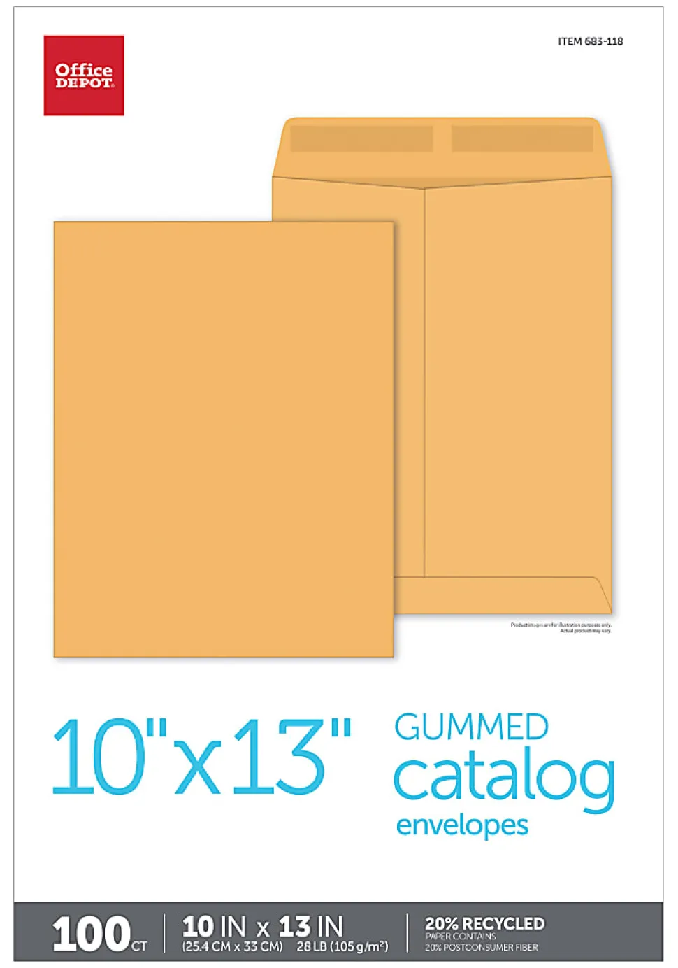 Office Depot® Brand 10" x 13" Manila Catalog Envelopes, Gummed Seal, Brown Kraft, Box Of 100