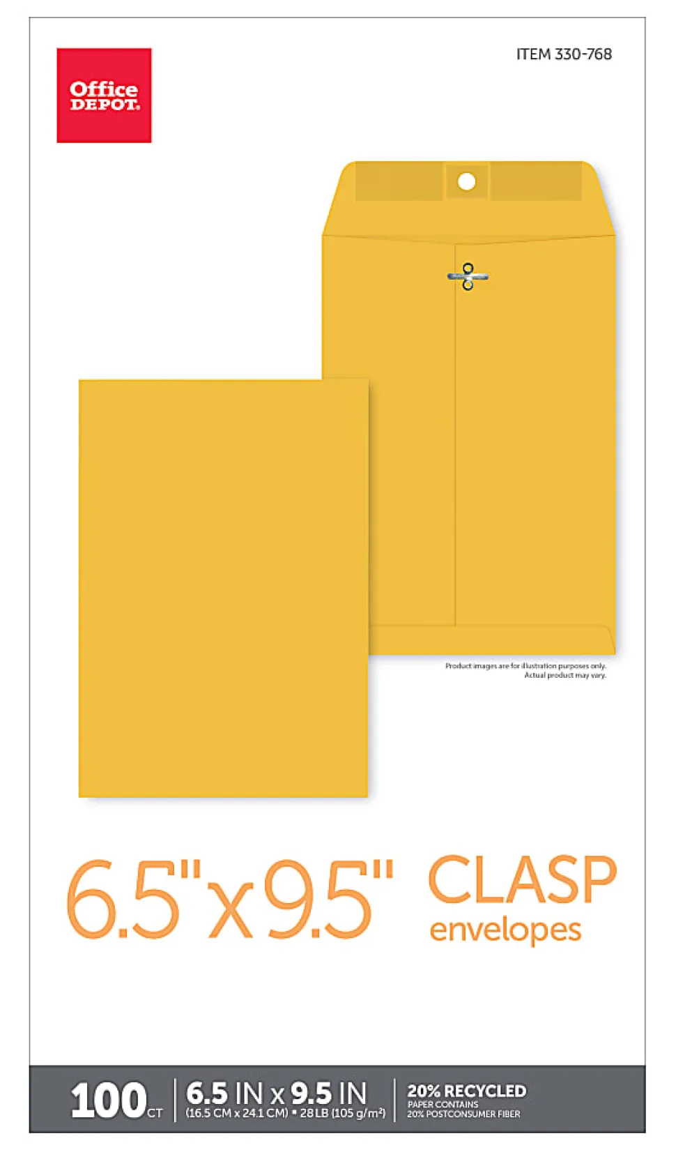 Office Depot® Brand 6-1/2" x 9-1/2" Manila Envelopes, Clasp Closure, Brown Kraft, Box Of 100