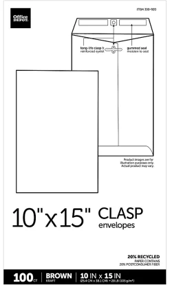Office Depot® Brand 10" x 15" Manila Envelopes, Clasp Closure, Brown Kraft, Box Of 100