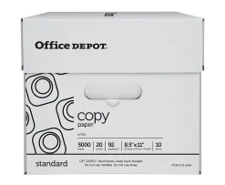 Office Depot® Copy Paper, 10 Reams, White, Letter (8.5" x 11"), 5000 Sheets Per Case, 20 Lb, 92 Brightness