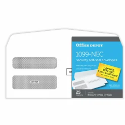 Office Depot® Double-Window Self-Seal Envelopes For 1099-NEC 3-Up Tax Forms, 8-3/8" x 3-7/8", Pack Of 25 Envelopes