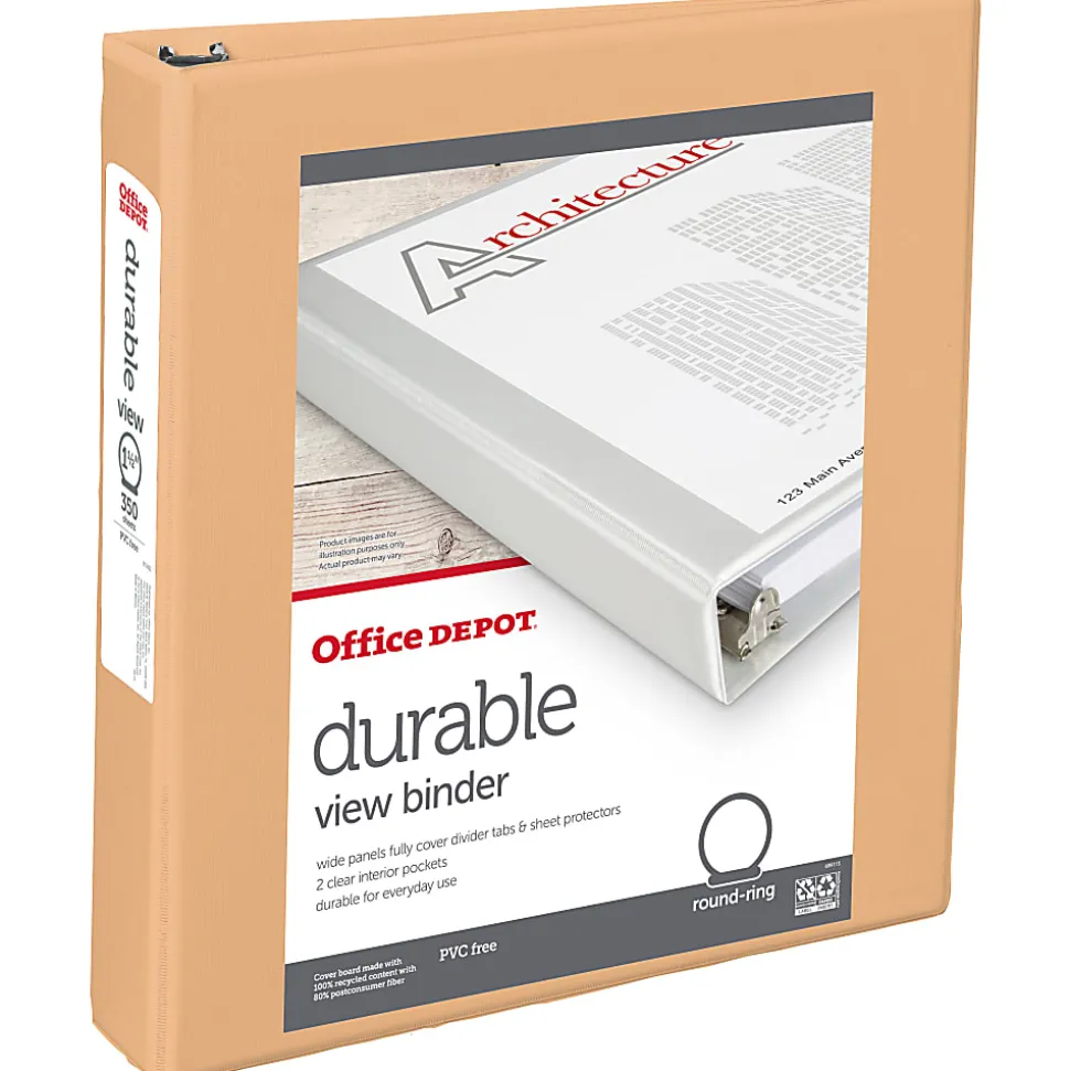 Office Depot® Durable View Binder, 1-1/2" Round Rings (275 Sheet Capacity), Peach, 1 Binder