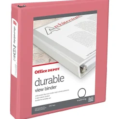 Office DepotĀ® Durable View Binder, 1-1/2" Round Rings (275 Sheet Capacity), Coral, 1 Binder