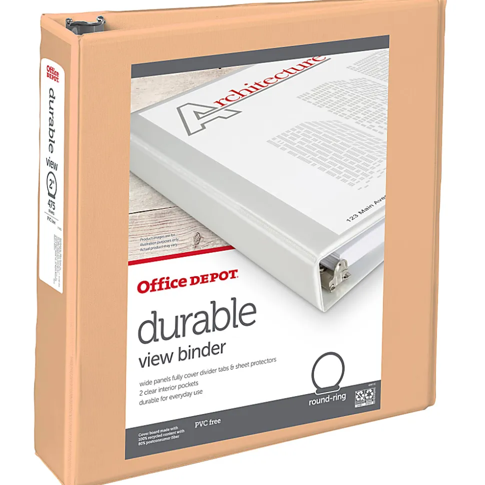 Office Depot® Durable View Binder, 2" Round Rings (375 Sheet Capacity), Peach, 1 Binder
