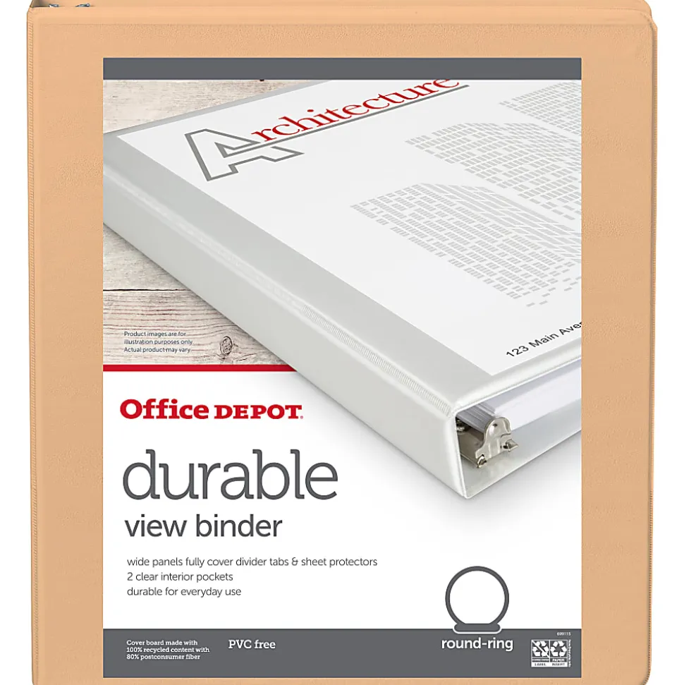 Office Depot® Durable View Binder, 1" Round Rings (175 Sheet Capacity), Peach, 1 Binder
