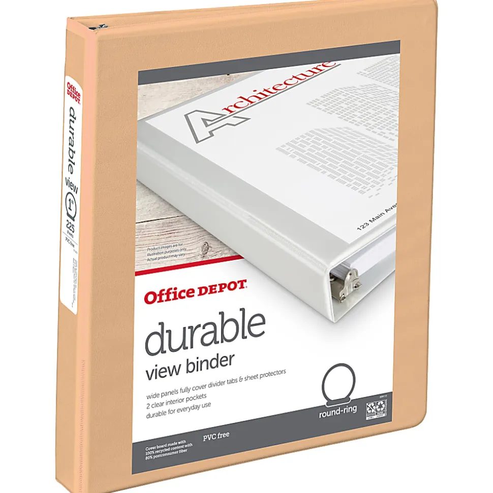 Office Depot® Durable View Binder, 1" Round Rings (175 Sheet Capacity), Peach, 1 Binder