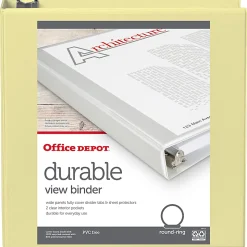 Office Depot® Durable View Binder, 2" Round Rings (375 Sheet Capacity), Yellow, 1 Binder