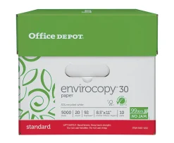 Office Depot® EnviroCopy® Copy Paper, 10 Reams, White, Letter (8.5" x 11"), 5000 Sheets Per Case, 20 Lb, 30% Recycled, FSC® Certified, 651001OD