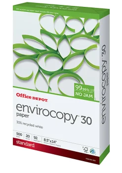 Office Depot® EnviroCopy® Copy Paper, 1 Ream, White, Legal (8.5" x 14"), 500 Sheets Per Ream, 20 Lb, 92 Brightness, 30% Recycled, 654001RM