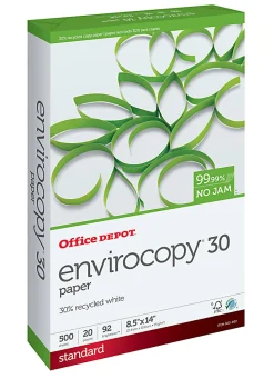 Office Depot® EnviroCopy® Copy Paper, 1 Ream, White, Legal (8.5" x 14"), 500 Sheets Per Ream, 20 Lb, 92 Brightness, 30% Recycled, 654001RM