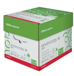 Office Depot® EnviroCopy® Copy Paper, 5 Reams, White, Letter (8.5" x 11"), 2500 Sheets Per Case, 20 Lb, 30% Recycled, FSC® Certified