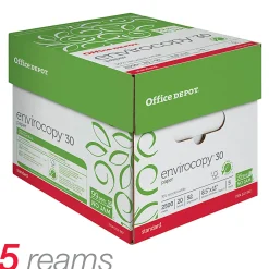 Office Depot® EnviroCopy® Copy Paper, 5 Reams, White, Letter (8.5" x 11"), 2500 Sheets Per Case, 20 Lb, 30% Recycled, FSC® Certified