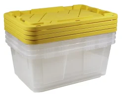 Office Depot® GreenMade® Professional Storage Totes, 23 Gallon, Clear/Yellow, Pack Of 4 Totes