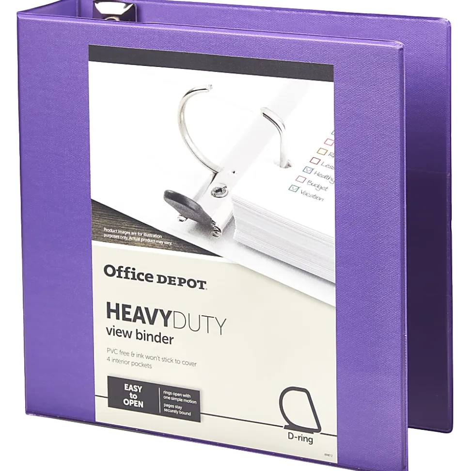 Office Depot® Heavy-Duty View 3-Ring Binder, 3" D-Rings, Purple