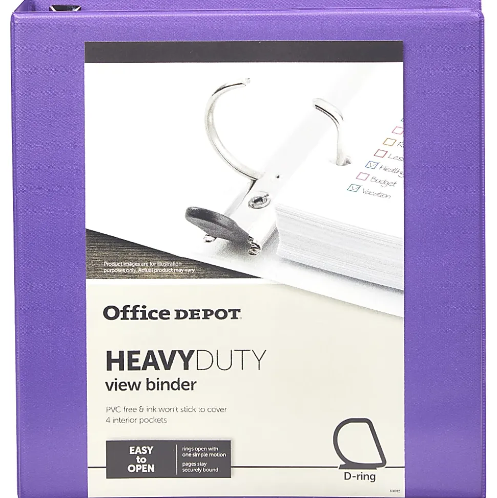 Office Depot® Heavy-Duty View 3-Ring Binder, 1 1/2" D-Rings, 49% Recycled, Purple