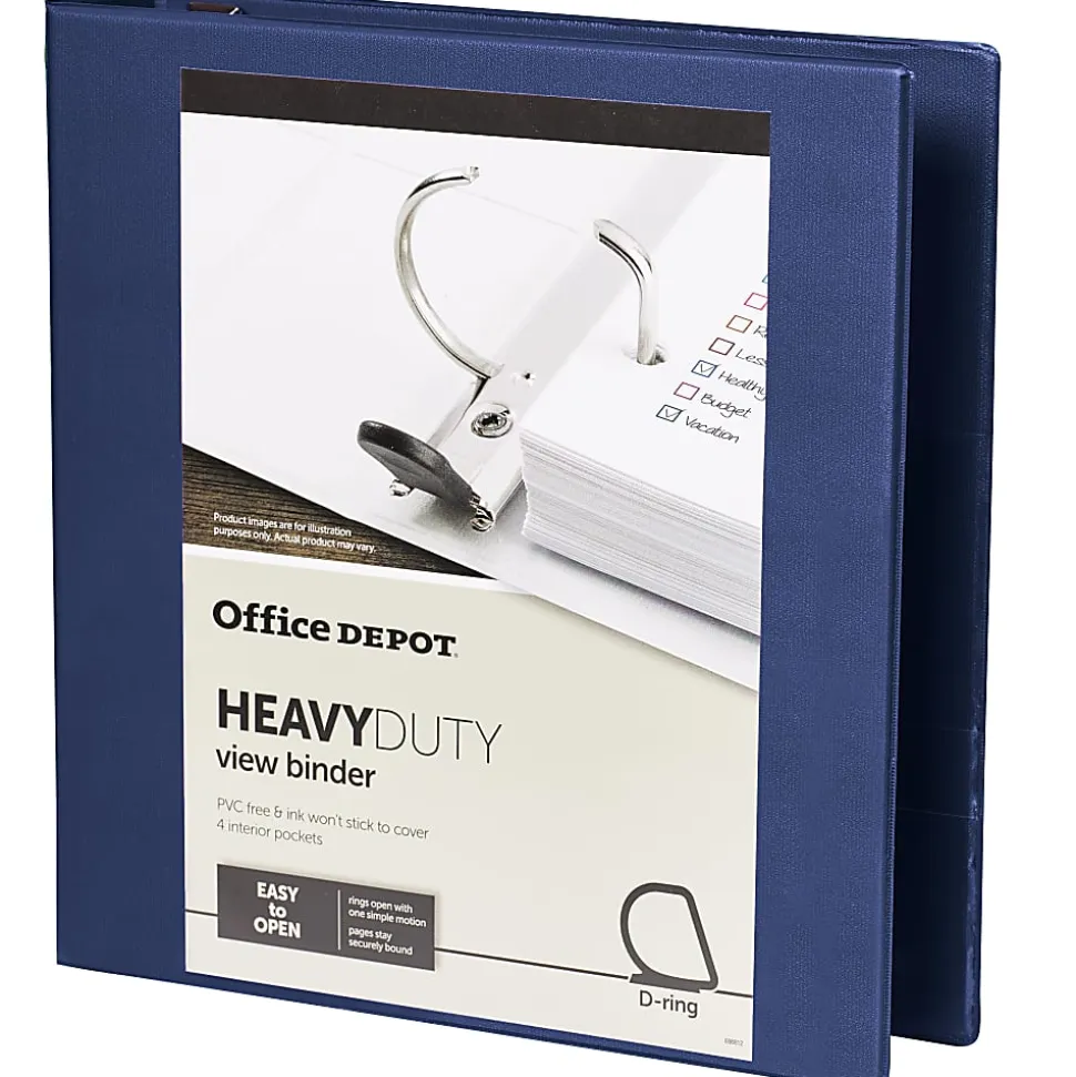 Office Depot® Heavy-Duty View 3-Ring Binder, 1 1/2" D-Rings, 49% Recycled, Navy