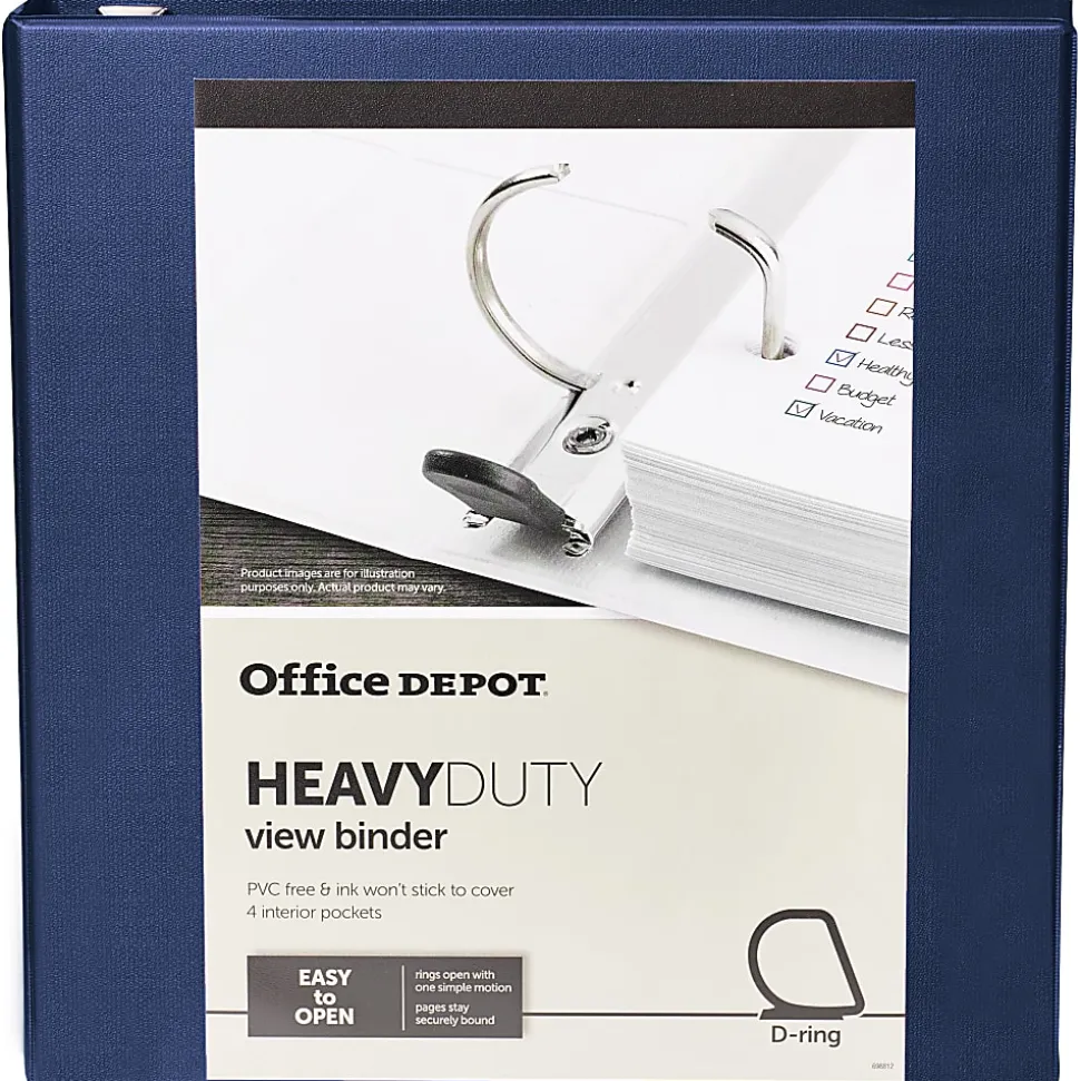 Office Depot® Heavy-Duty View 3-Ring Binder, 1 1/2" D-Rings, 49% Recycled, Navy