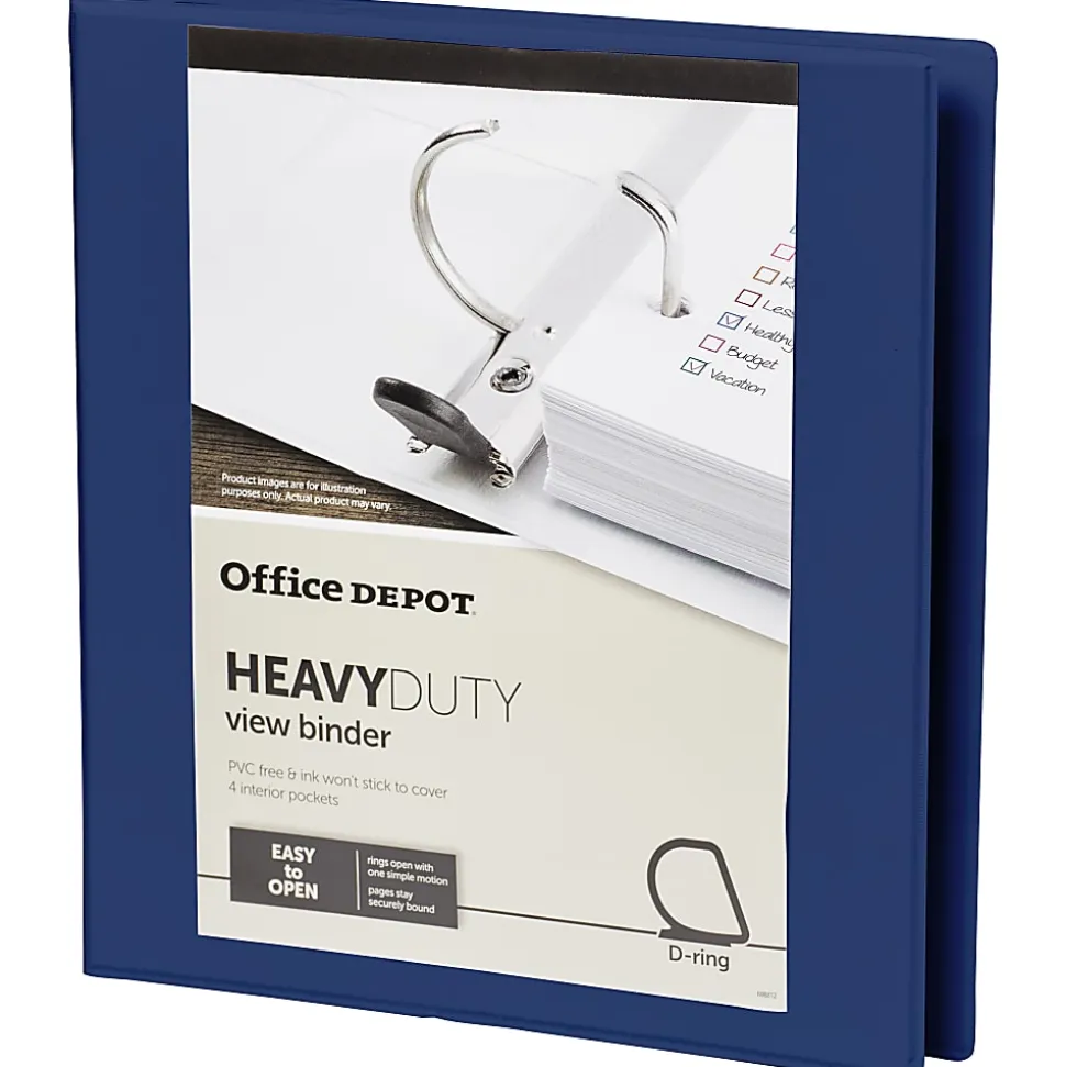 Office Depot® Heavy-Duty View 3-Ring Binder, 1" D-Rings, 49% Recycled, Navy