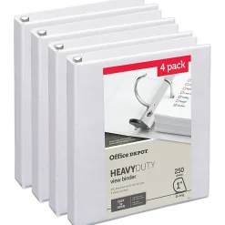 Office Depot® Heavy-Duty View 3-Ring Binder, 1" D-Rings, 49% Recycled, White, Pack Of 4