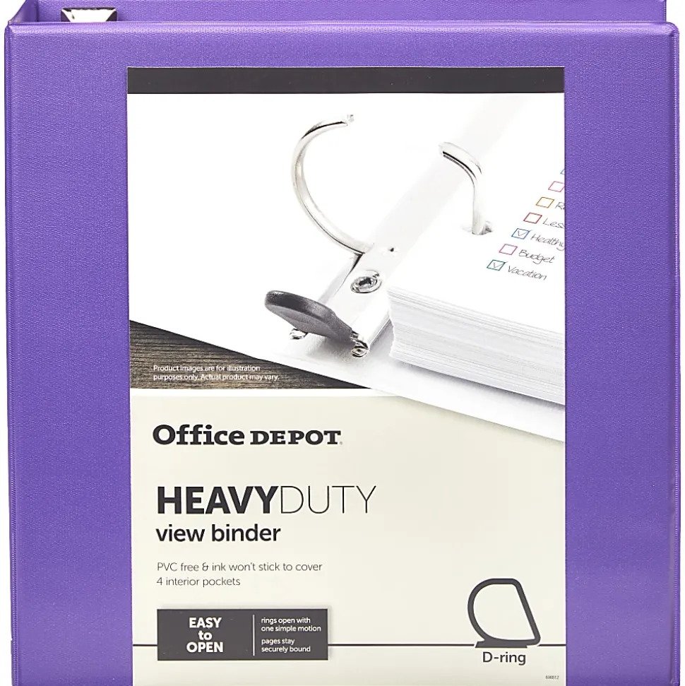 Office Depot® Heavy-Duty View 3-Ring Binder, 2" D-Rings, Purple