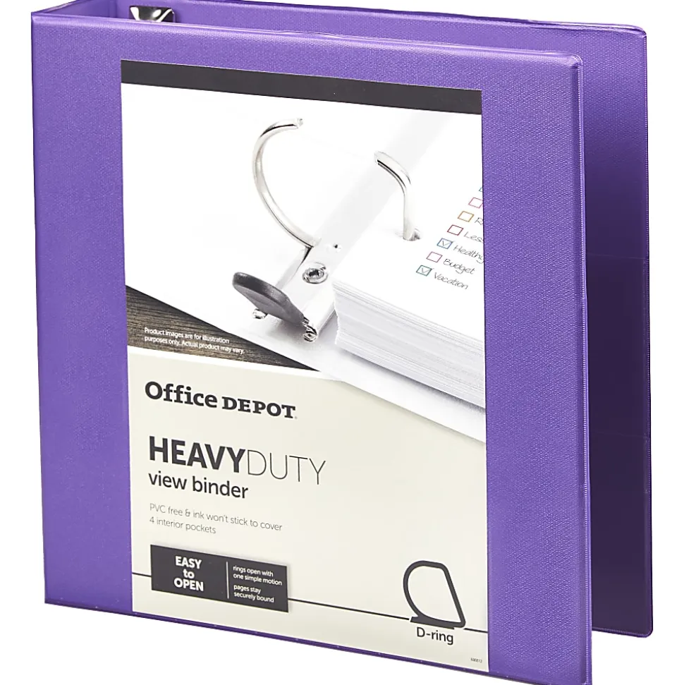 Office Depot® Heavy-Duty View 3-Ring Binder, 2" D-Rings, Purple
