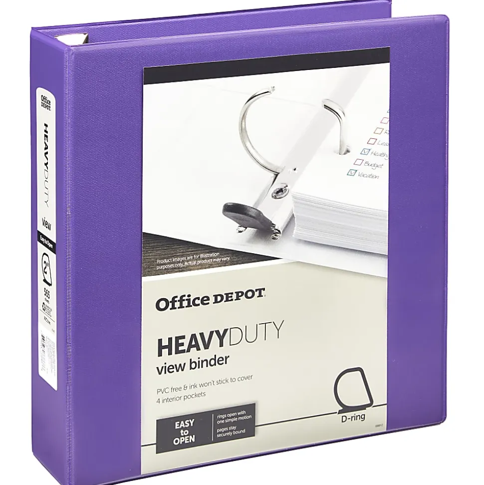 Office Depot® Heavy-Duty View 3-Ring Binder, 2" D-Rings, Purple