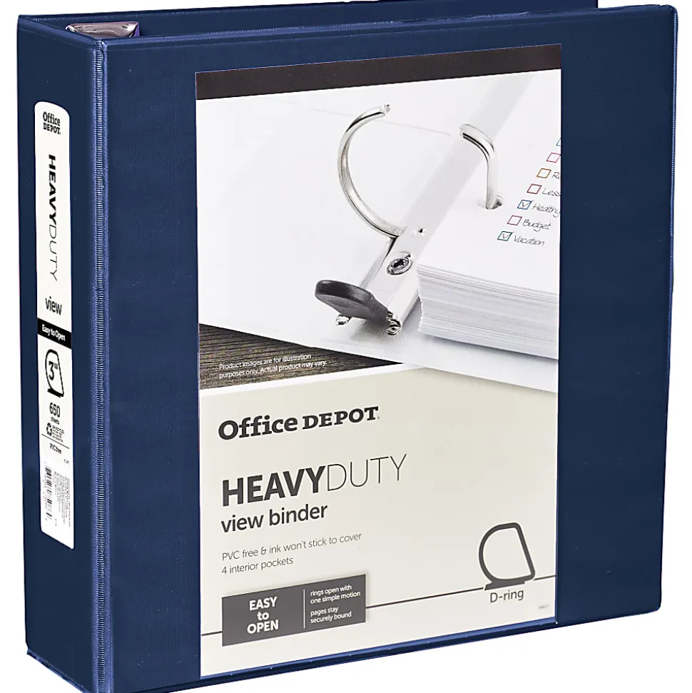 Office Depot® Heavy-Duty View 3-Ring Binder, 1" D-Rings, Army Green