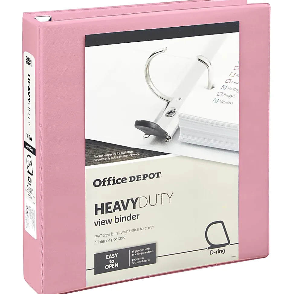 Office Depot® Heavy-Duty View 3-Ring Binder, 1 1/2" D-Rings, Pink