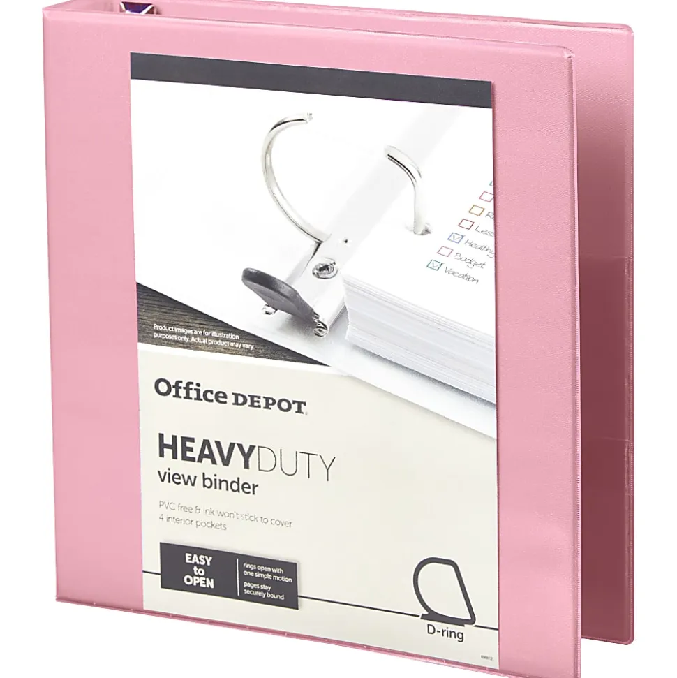 Office Depot® Heavy-Duty View 3-Ring Binder, 1 1/2" D-Rings, Pink