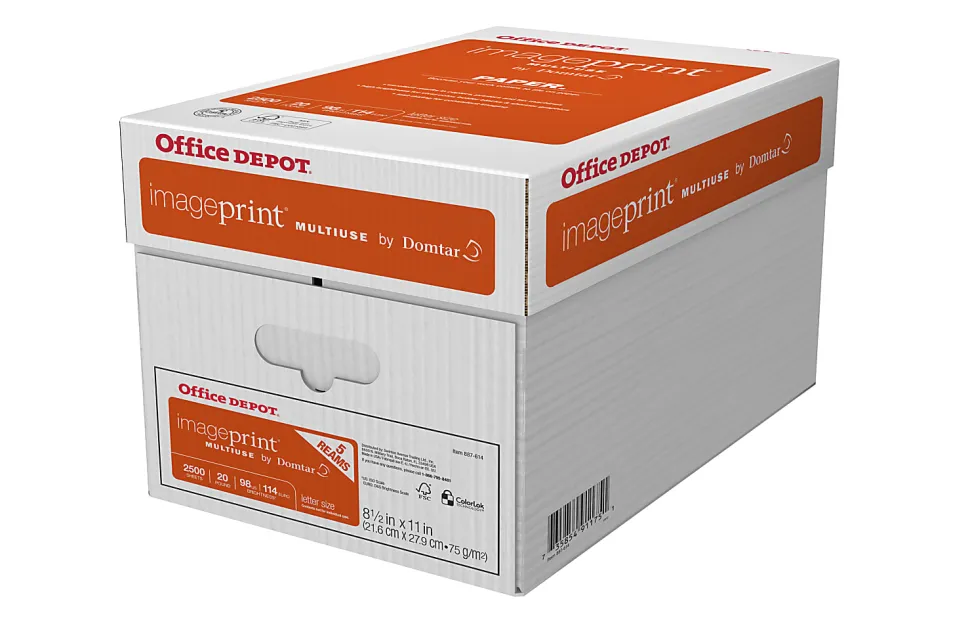 Office Depot® ImagePrint® Multi-Use Printer & Copy Paper, 5 Reams, White, Letter Size, 2500 Sheets Per Case, 20 Lb, 98 Brightness - 1914