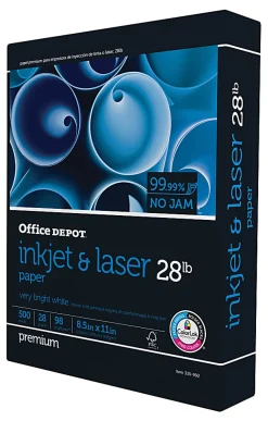 Office Depot® Inkjet And Laser Paper, 1 Ream, White, Letter Size (8 1/2" x 11"), Ream Of 500 Sheets, 28 Lb, 98 Brightness