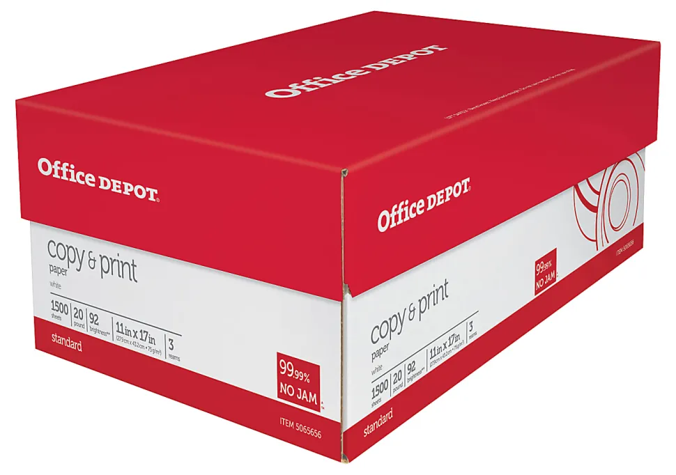 Office Depot® Multi-Use Printer & Copy Paper, 3 Reams, White, Ledger (11" x 17"), 1500 Sheets Per Case, 20 Lb, 92 Brightness
