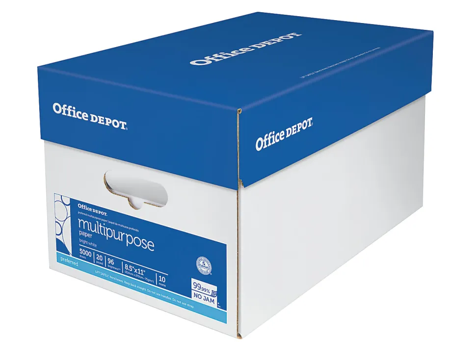 Office Depot® Multi-Use Printer & Copy Paper, 10 Reams, White, Letter (8.5" x 11"), 5000 Sheets Per Case, 20 Lb, 96 Brightness