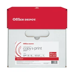 Office Depot® Multi-Use Printer & Copy Paper, 5 Reams, White, Letter (8.5" x 11"), 2500 Sheets Per Case, 20 Lb, 92 Brightness, 851201CS